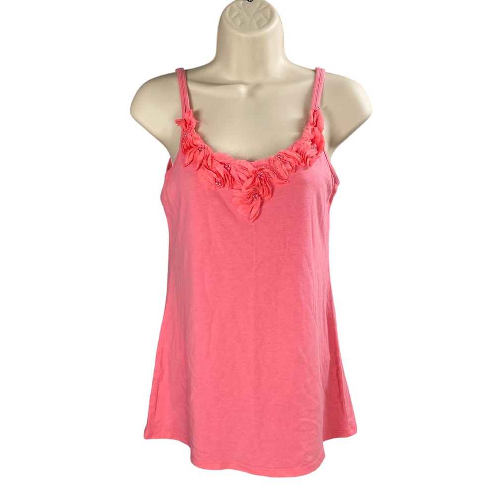 Y2k New York & Company Tank Top Medium Pink Floral Beaded Fairycore Coquette